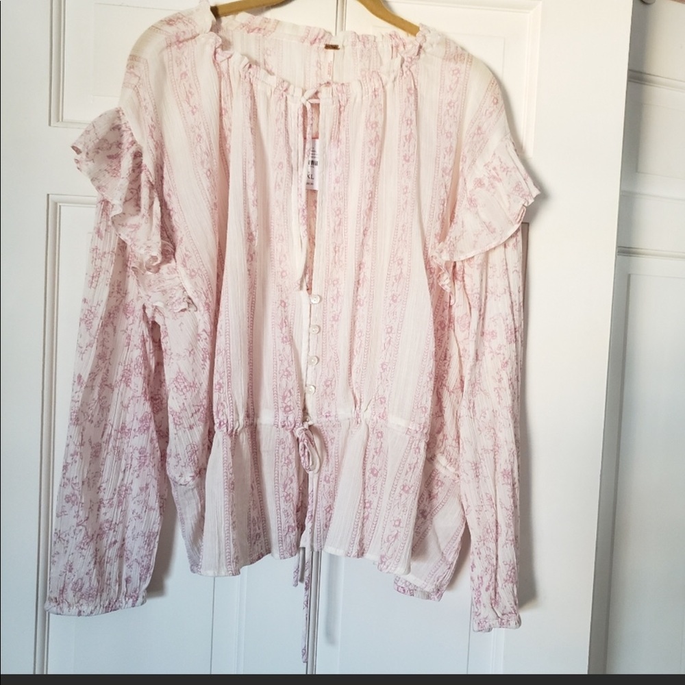 Free People Floral Pattern Frill Top